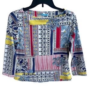 J McLaughlin Top Wavesong Nautical Patriotic Palm Tree Catalina Sz XS Buttons